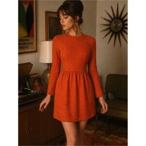 Vintage 60's Anne Fogarty Orange Lightweight Tweed Dress Small Long Sleeve